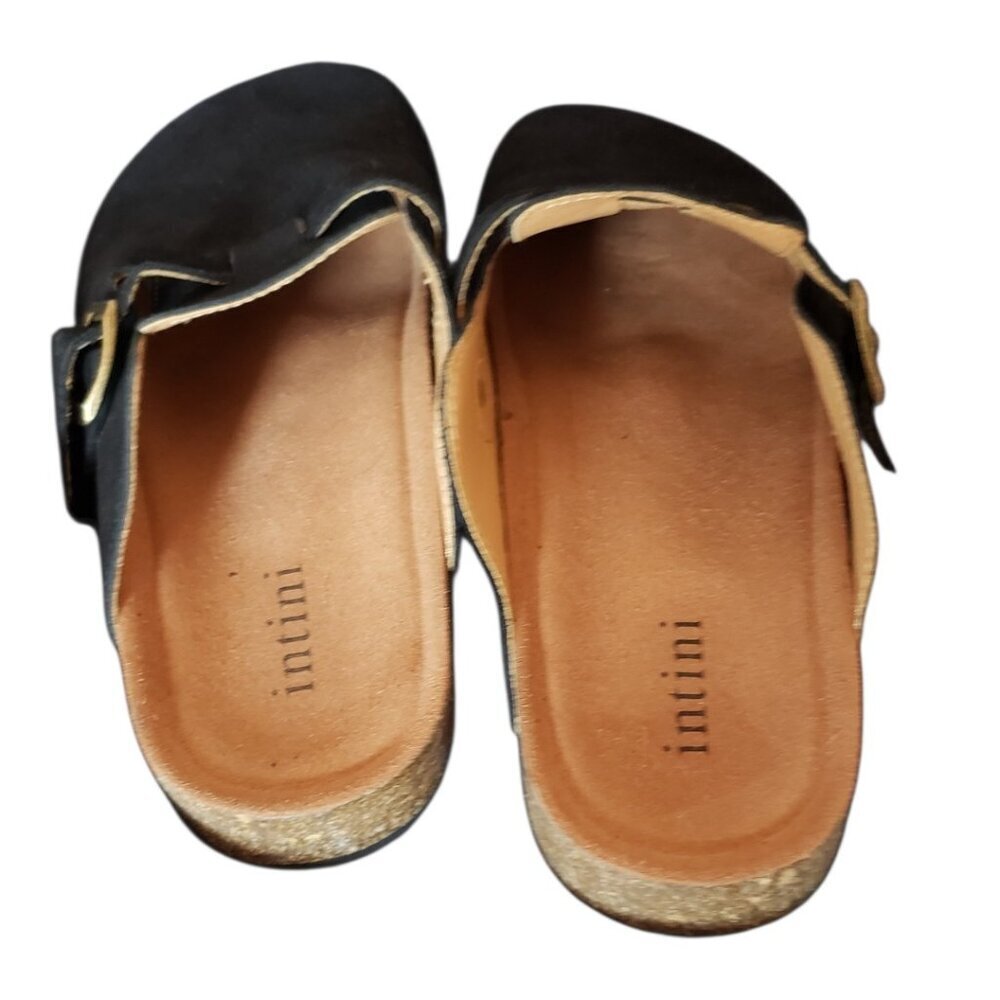 Intini Suede Slip-On Clogs W/Adjustable Buckle Strap & Cork Sole Blk Size 43/10 - Picture 3 of 10